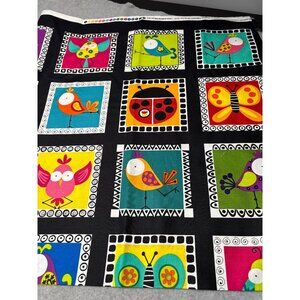 Whimsical Bird & Bug Cotton Fabric 1 yard + 5" x 44" for Crafting & Quilting